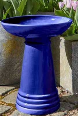 Glazed Bird Bath - Cobalt Blue - 45cm high