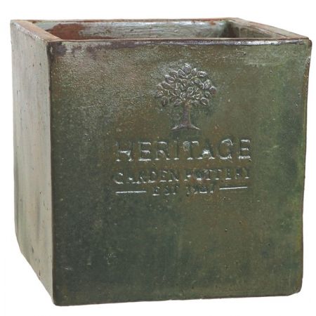 HERITAGE GARDEN POTTERY 11CM RUSTIC HERITAGE CUBE POT - GREEN - image 1