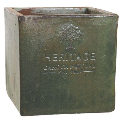 HERITAGE GARDEN POTTERY 11CM RUSTIC HERITAGE CUBE POT - GREEN
