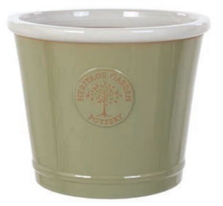 Heritage Garden Pottery - 20cm Edwardian Glazed Rim - Green with White Rim